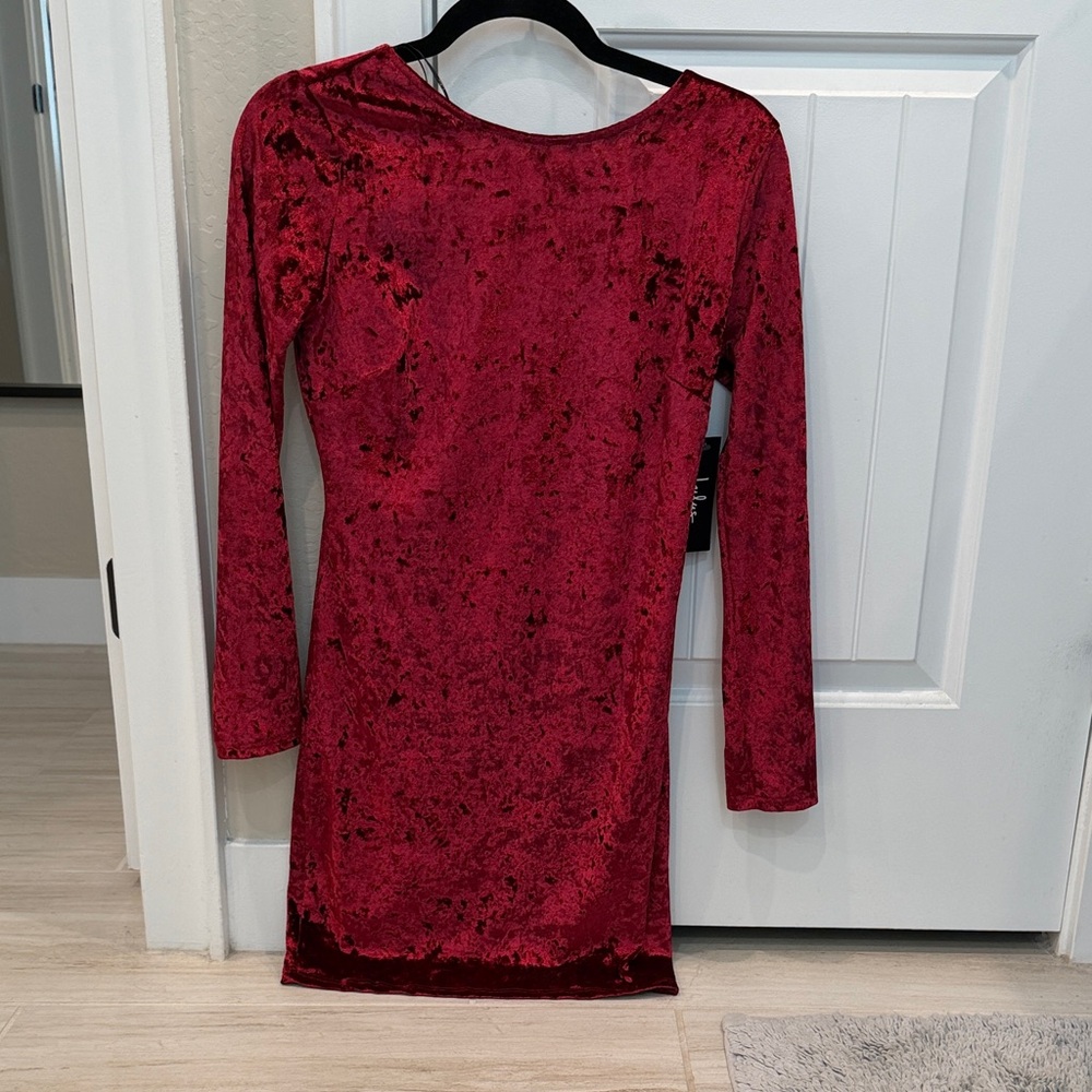 Zara Red Velvet Long Sleeve Dress